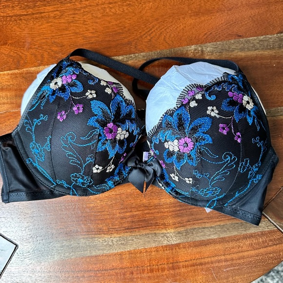 Savage X Fenty Black Caviar Deco Embroidery Wallflower Padded Push-Up Bra - Picture 15 of 16
